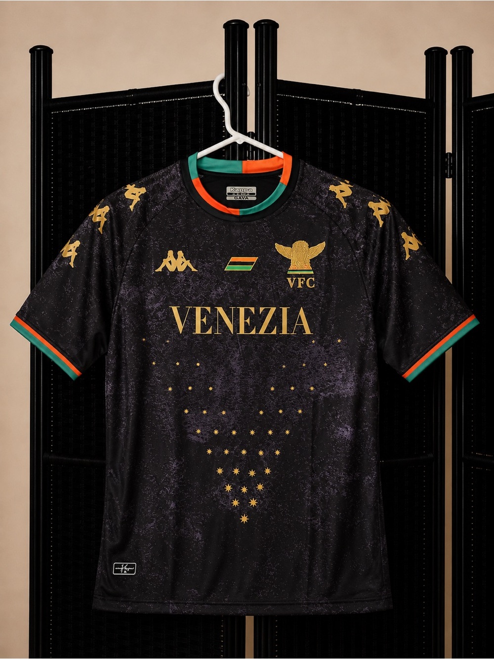 Kappa Venezia FC Black Jersey with Gold, Green & Orange Trim